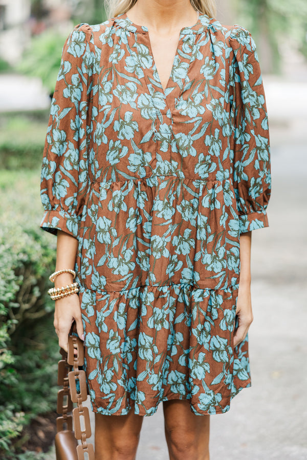 Always True Brown Ditsy Floral Dress