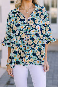 All That You Need Navy Floral Blouse