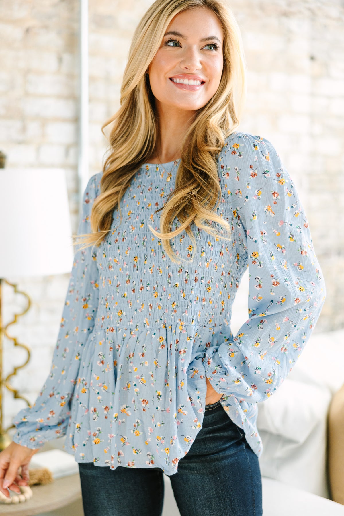 Getting Close Light Blue Ditsy Floral Blouse – Shop the Mint