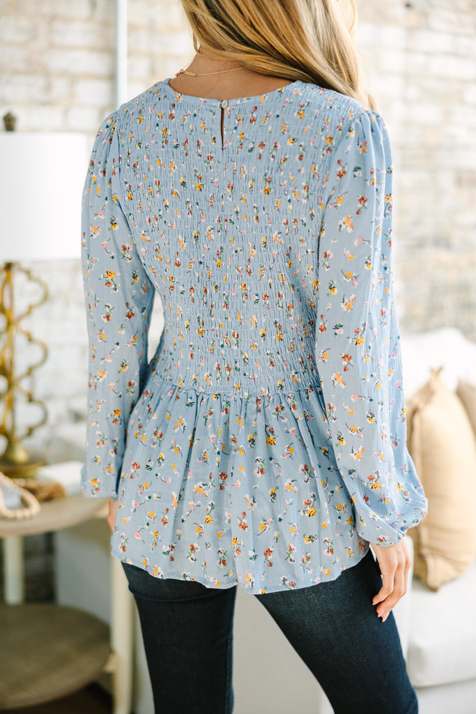 Getting Close Light Blue Ditsy Floral Blouse – Shop the Mint