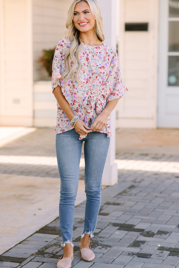 Happy Thoughts Sage Green Tied Floral Blouse