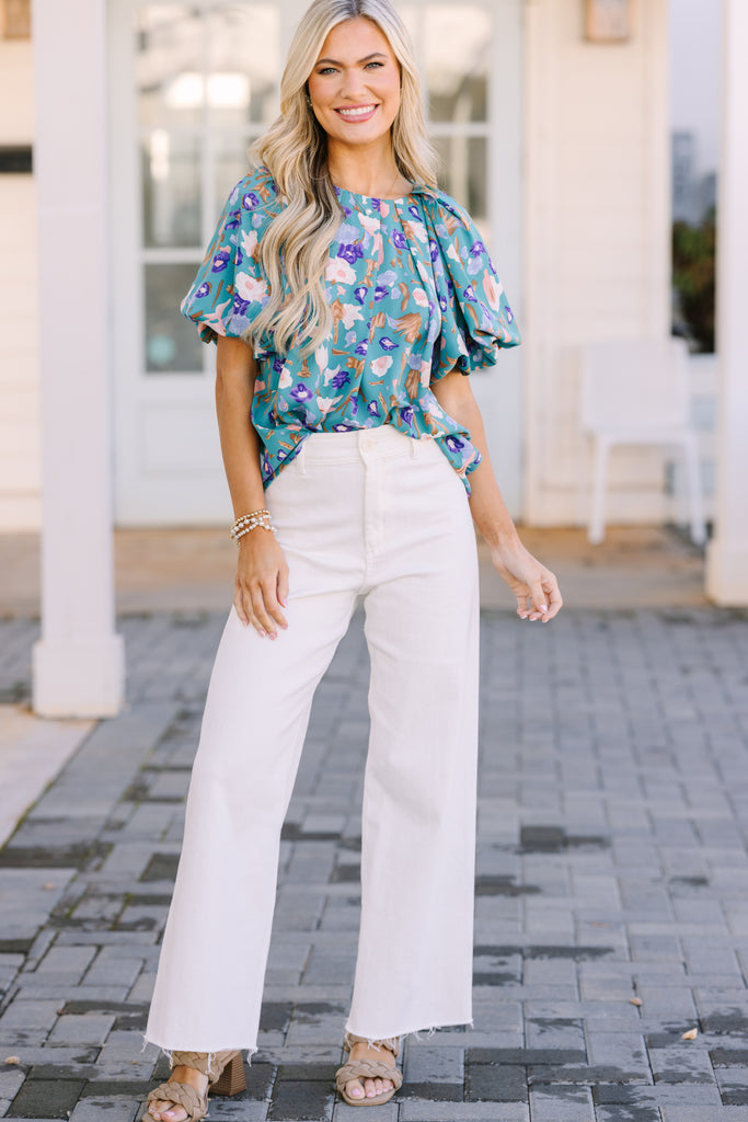 How It Feels Teal Blue Floral Blouse – Shop the Mint
