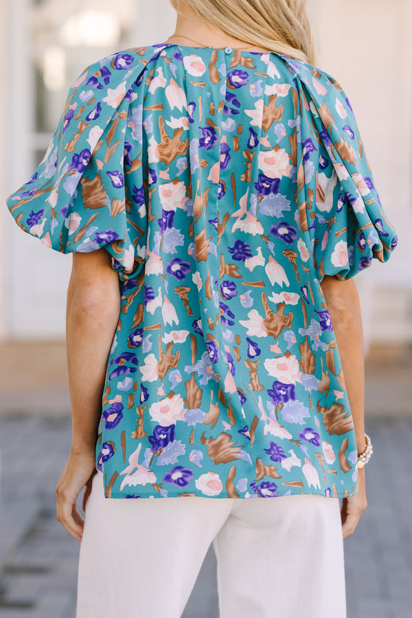 How It Feels Teal Blue Floral Blouse