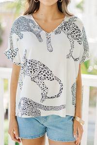 Just Say So White Leopard Blouse