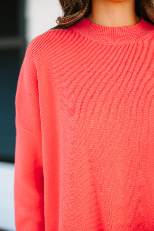 Perfectly You Coral Orange Mock Neck Sweater