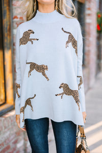Quick Decisions Light Blue Cheetah Sweater