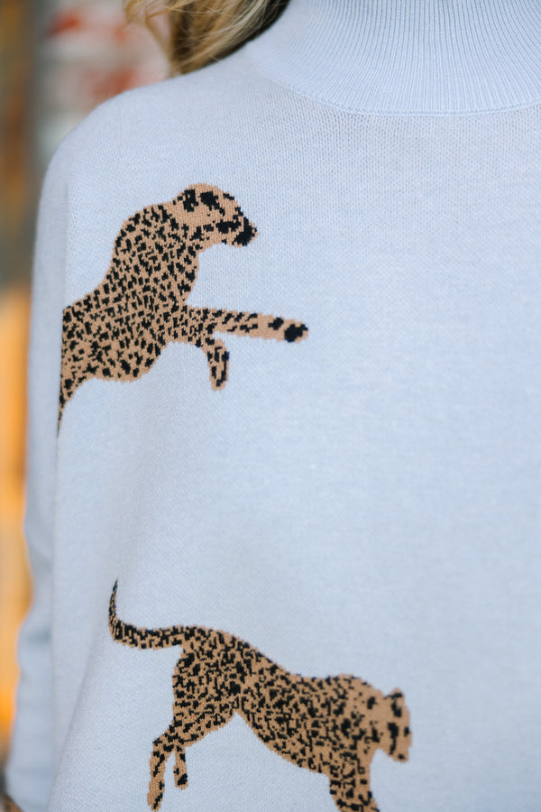 Quick Decisions Light Blue Cheetah Sweater