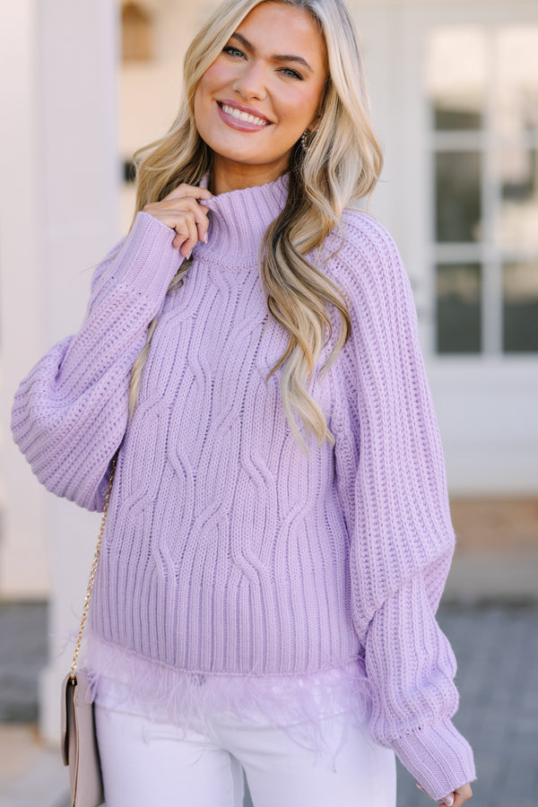 What's Going On Lavendar Purple Feather Trim Sweater – Shop The Mint