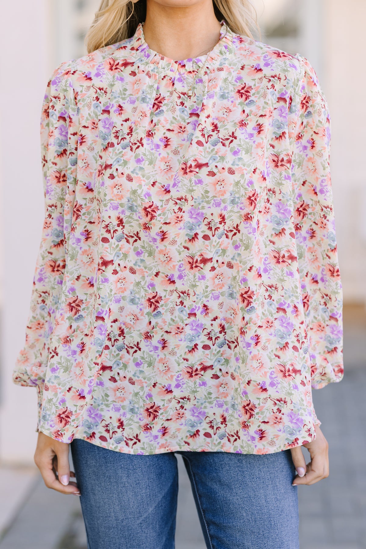 Sage Floral Print Ruffle Blouse main image 1