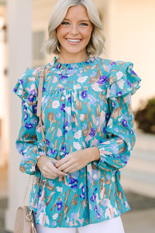 floral blouse, ruffled blouse, work wear, boutique tops