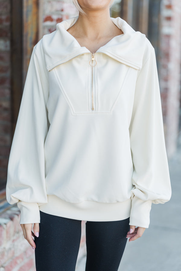 Today's The Day Cream White Quarter Zip Pullover