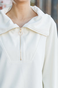 Today's The Day Cream White Quarter Zip Pullover