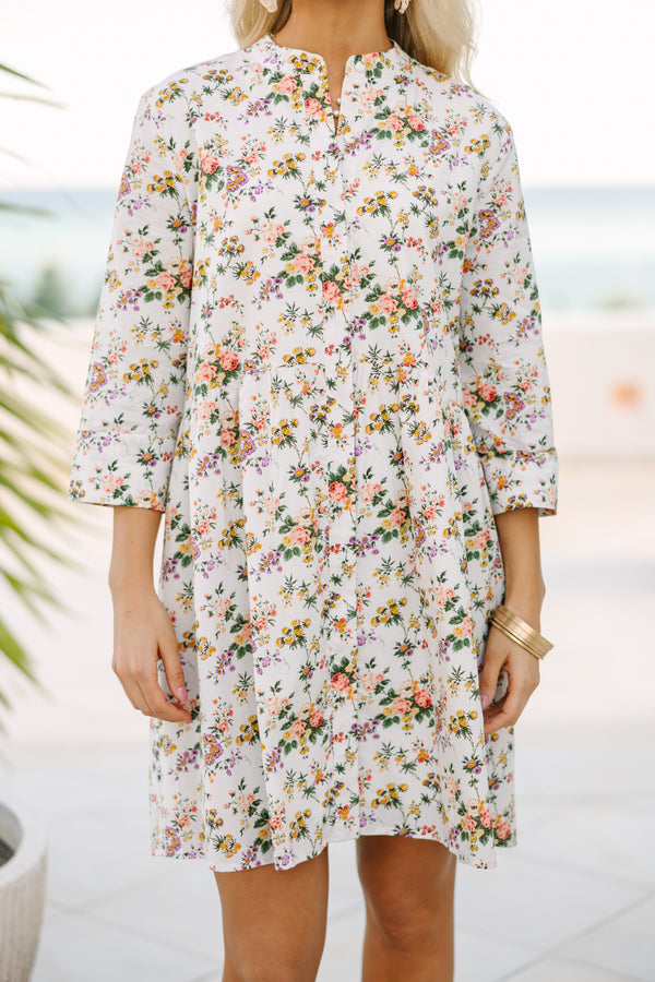 Believe What I Say Ivory Ditsy Floral Shirt Dress
