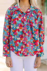 Take Your Turn Blue Floral Blouse