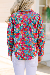 Take Your Turn Blue Floral Blouse