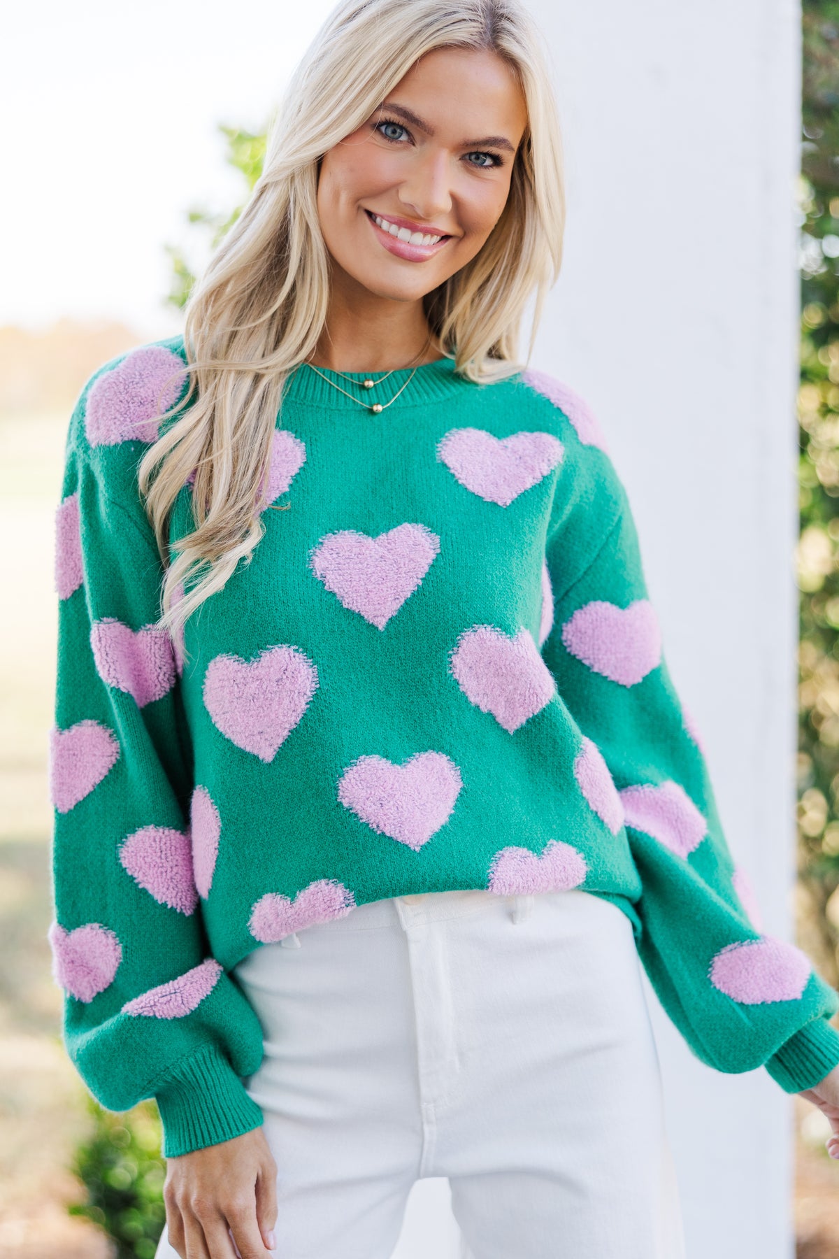 I'll Be there Green Fuzzy Heart Sweater – Shop the Mint