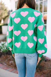 I'll Be there Green Fuzzy Heart Sweater