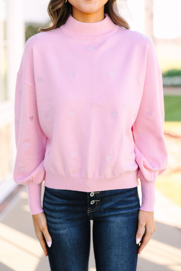 Happy With You Pink Heart Applique Sweater