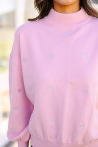 Happy With You Pink Heart Applique Sweater