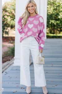 Feeling The Love Pink Heart Pearl Detailed Sweater