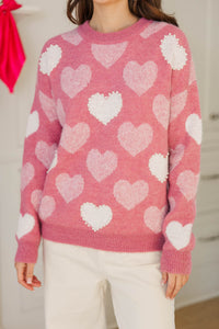 Feeling The Love Pink Heart Pearl Detailed Sweater