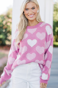 Feeling The Love Pink Heart Pearl Detailed Sweater