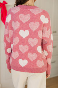 Feeling The Love Pink Heart Pearl Detailed Sweater