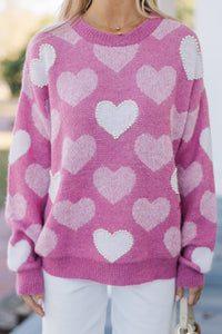 Feeling The Love Pink Heart Pearl Detailed Sweater