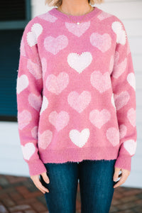 Feeling The Love Pink Heart Pearl Detailed Sweater