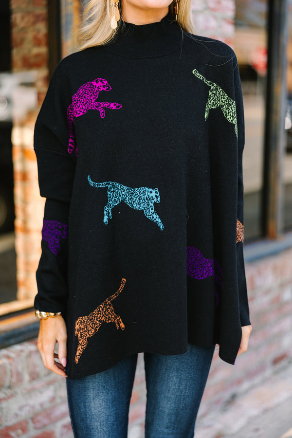 Quick Decision Black Multi Cheetah Sweater