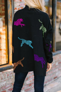 Quick Decision Black Multi Cheetah Sweater