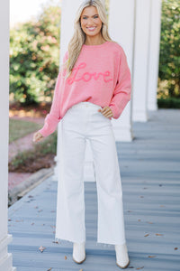 With Love Pink Script Sweater