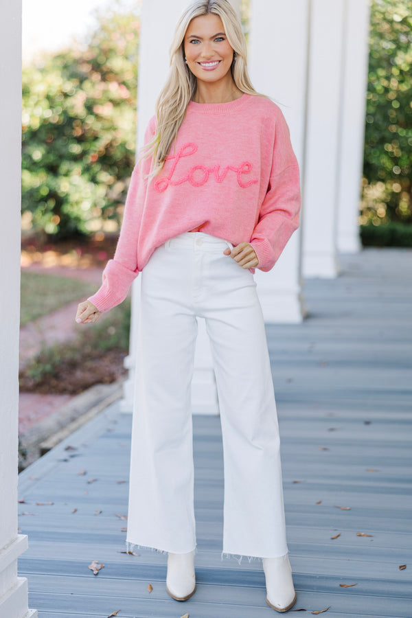 With Love Pink Script Sweater