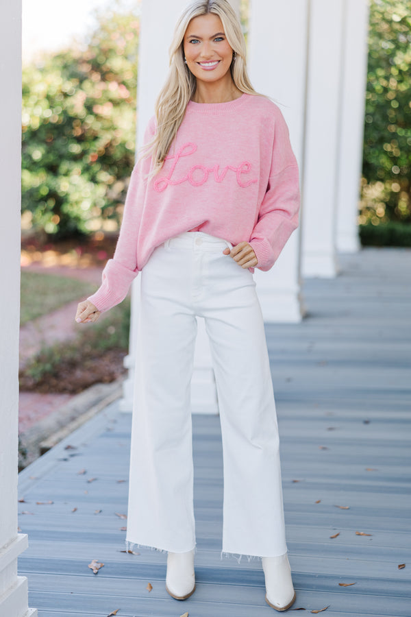 With Love Pink Script Sweater