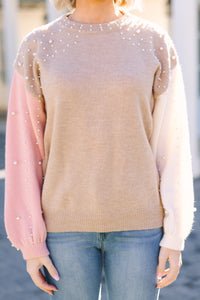 Can't Help But Love Taupe Colorblock Embellished Sweater