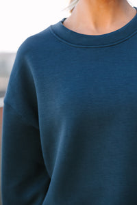 On The Move Teal Blue Cropped Pullover