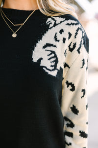 On Your Time Black Cheetah Sweater