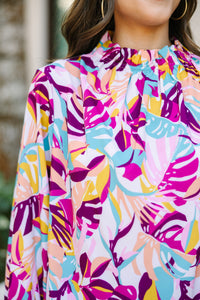 Be True To You Fuchsia Pink Tropical Floral Blouse