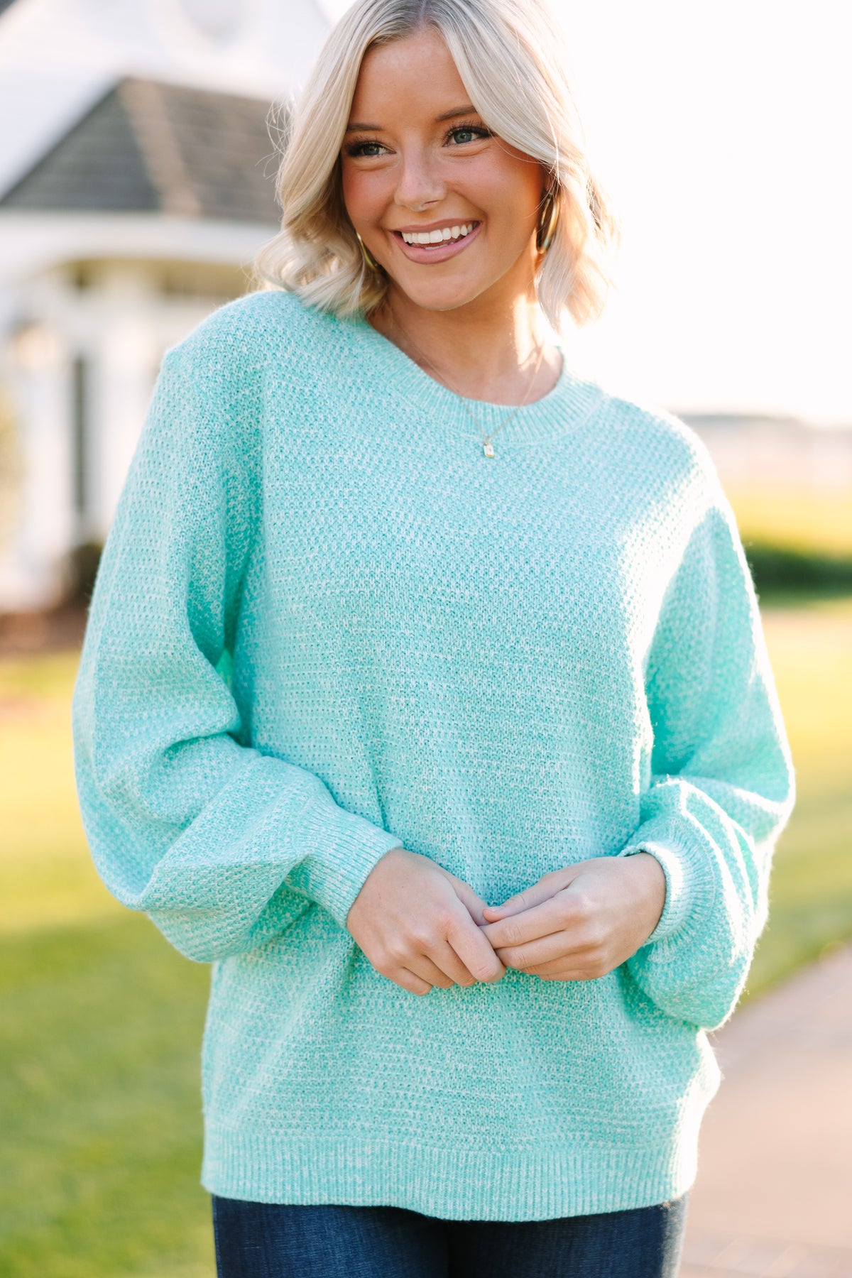 The Slouchy Mint Green Bubble Sleeve Sweater – Shop the Mint