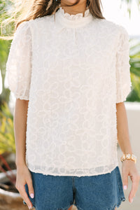 Working On It Cream White Textured Blouse
