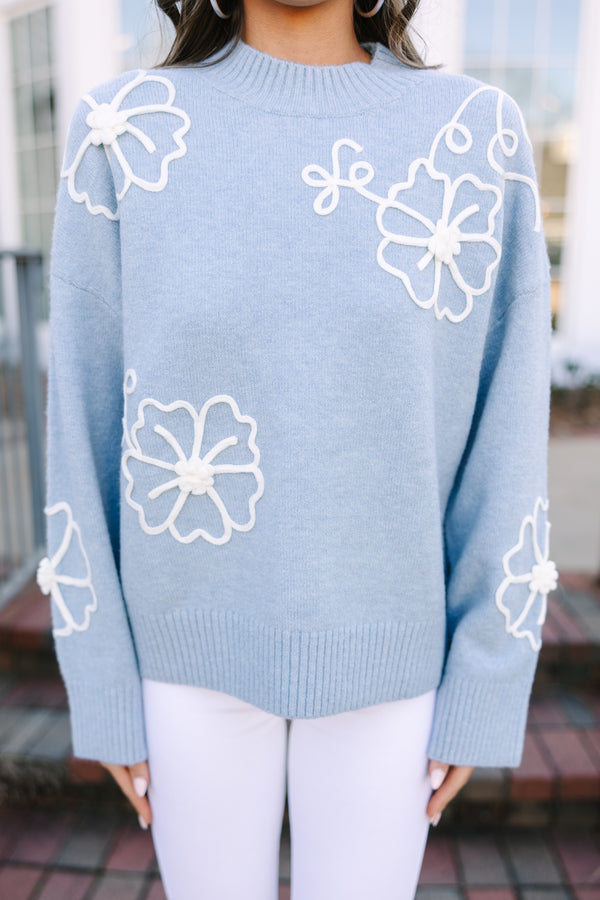 Keep You Close Light Blue Floral Sweater