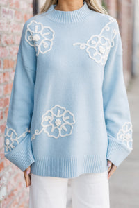 Keep You Close Light Blue Floral Sweater