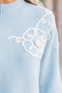 Keep You Close Light Blue Floral Sweater