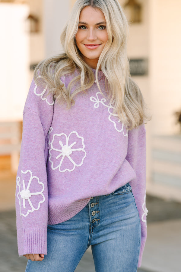 floral sweaters, purple sweaters, trendy sweaters, feminine sweaters