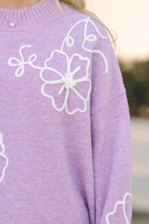 floral sweaters, purple sweaters, trendy sweaters, feminine sweaters