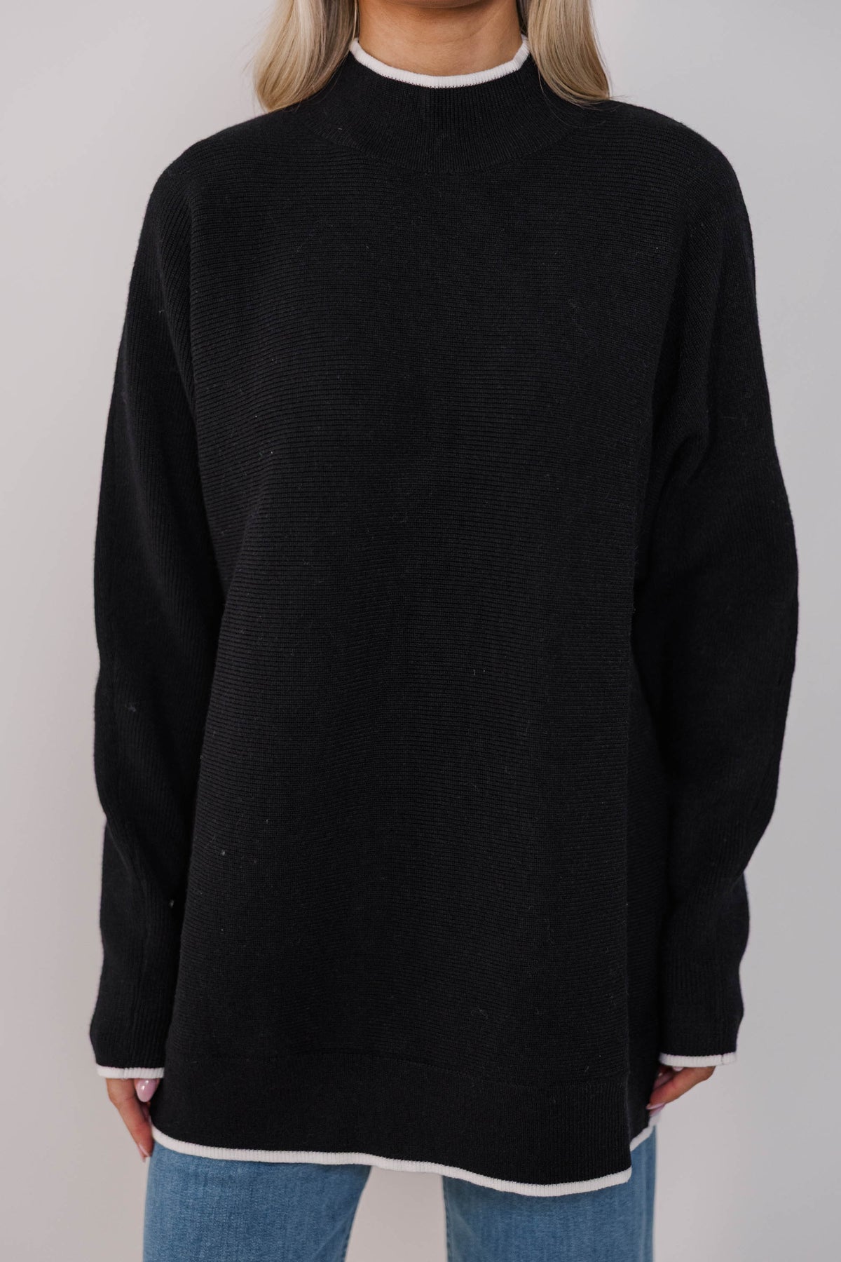 On The Line Black Mock Neck Sweater – Shop the Mint