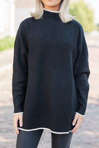 On The Line Black Mock Neck Sweater