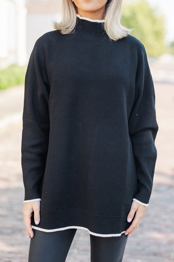 On The Line Black Mock Neck Sweater