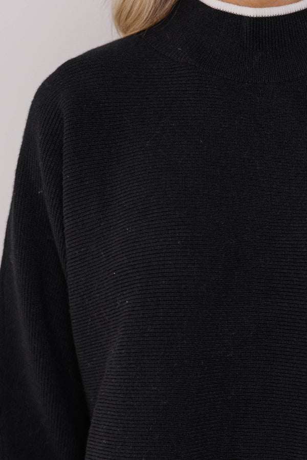 On The Line Black Mock Neck Sweater