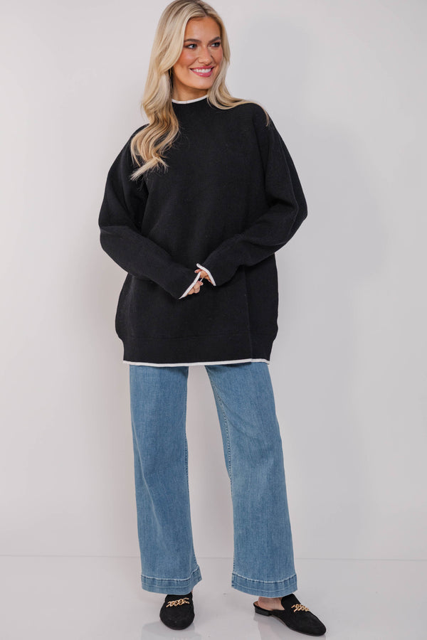 On The Line Black Mock Neck Sweater